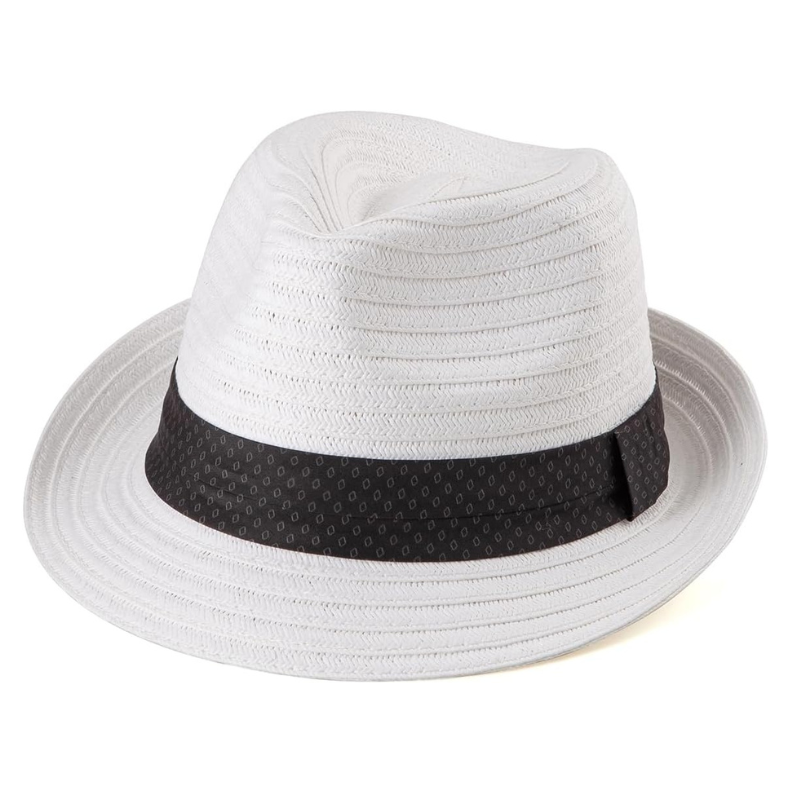 Straw Trilby Hat With Textured Ribbon Band