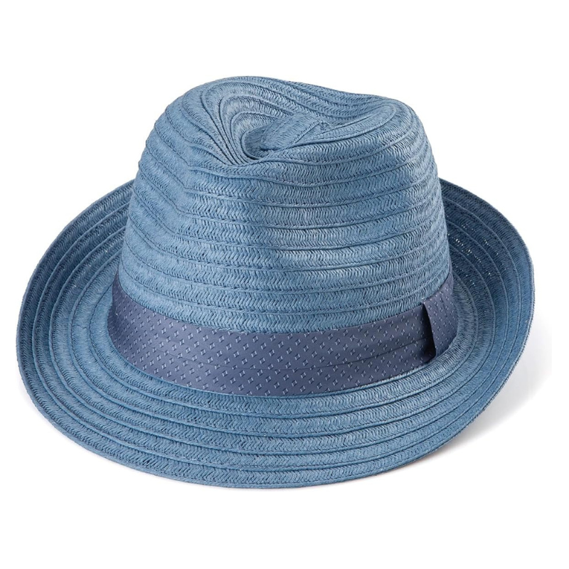 Straw Trilby Hat With Textured Ribbon Band