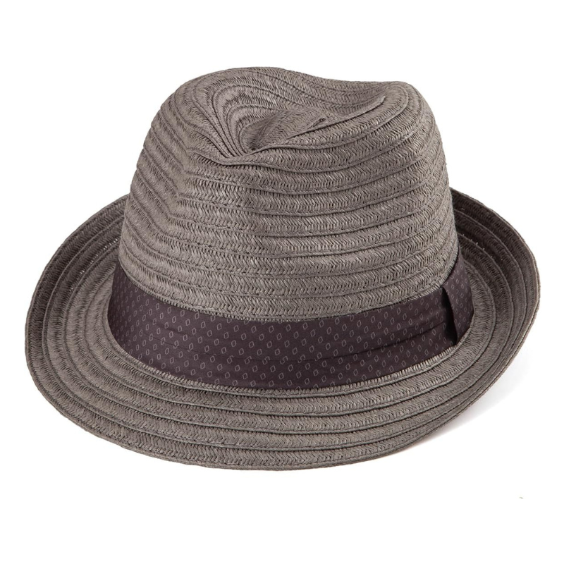 Straw Trilby Hat With Textured Ribbon Band