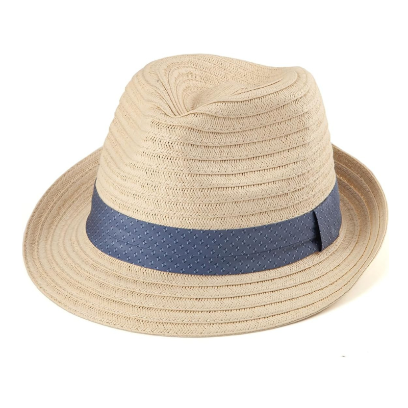 Straw Trilby Hat With Textured Ribbon Band