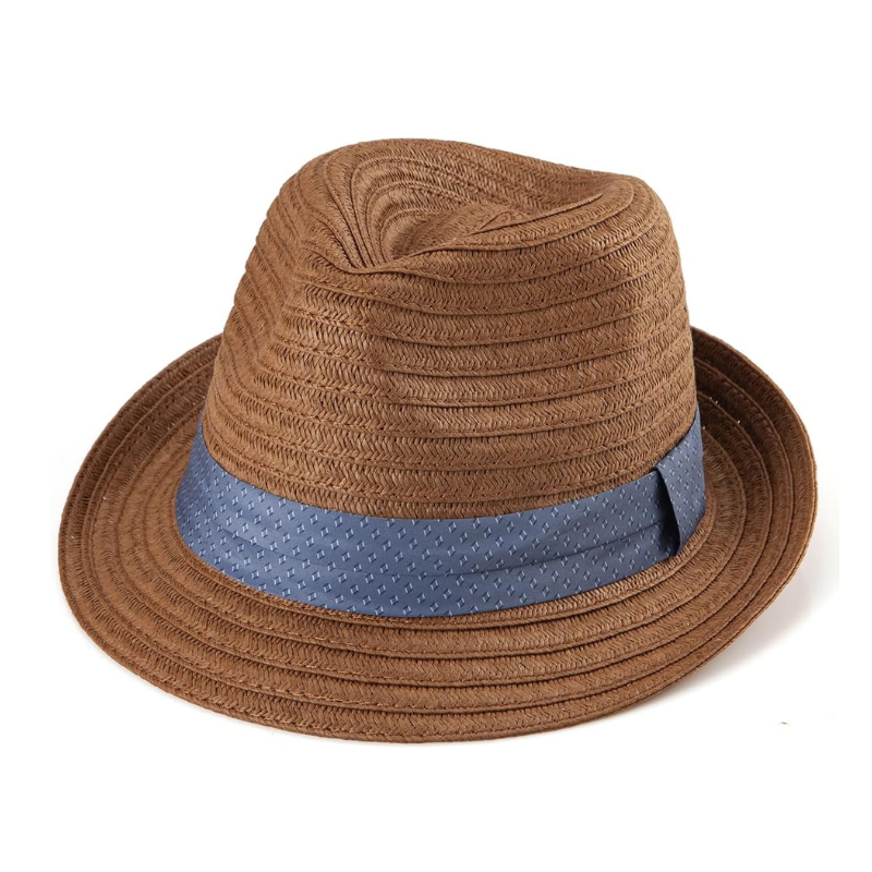 Straw Trilby Hat With Textured Ribbon Band