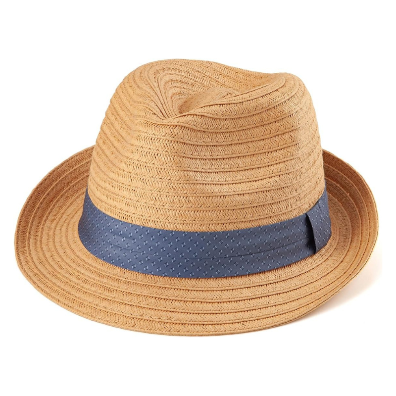 Straw Trilby Hat With Textured Ribbon Band