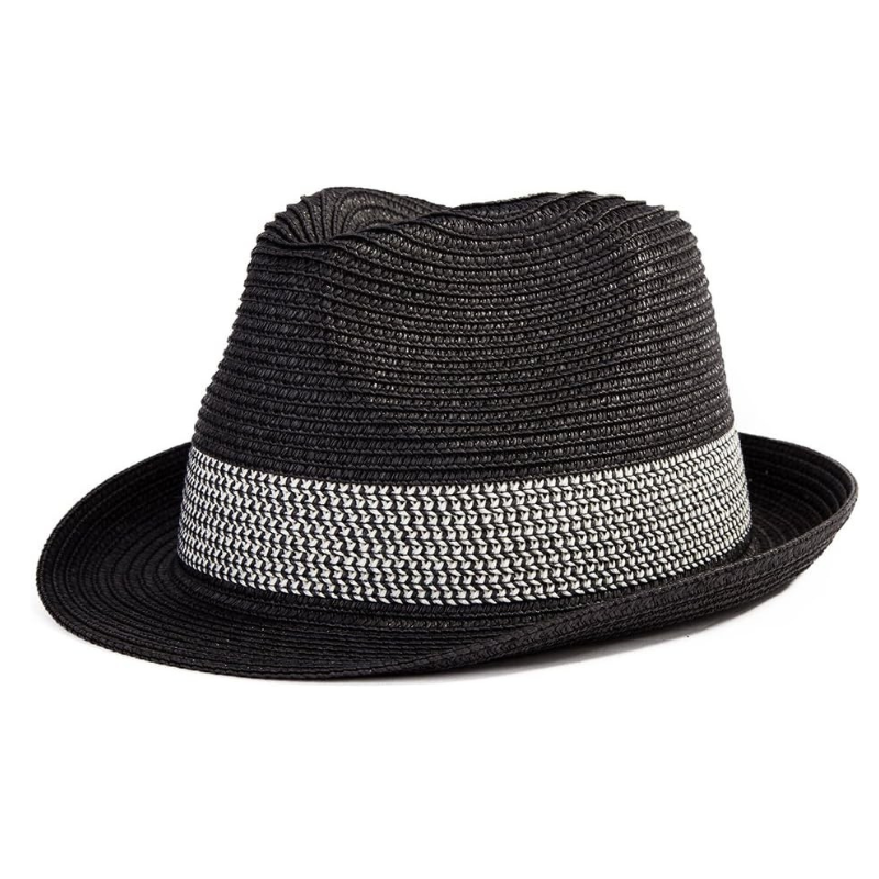 Stylish Straw Trilby Hat With Contrasting Woven Band