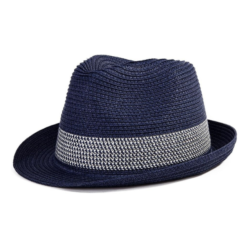 Stylish Straw Trilby Hat With Contrasting Woven Band