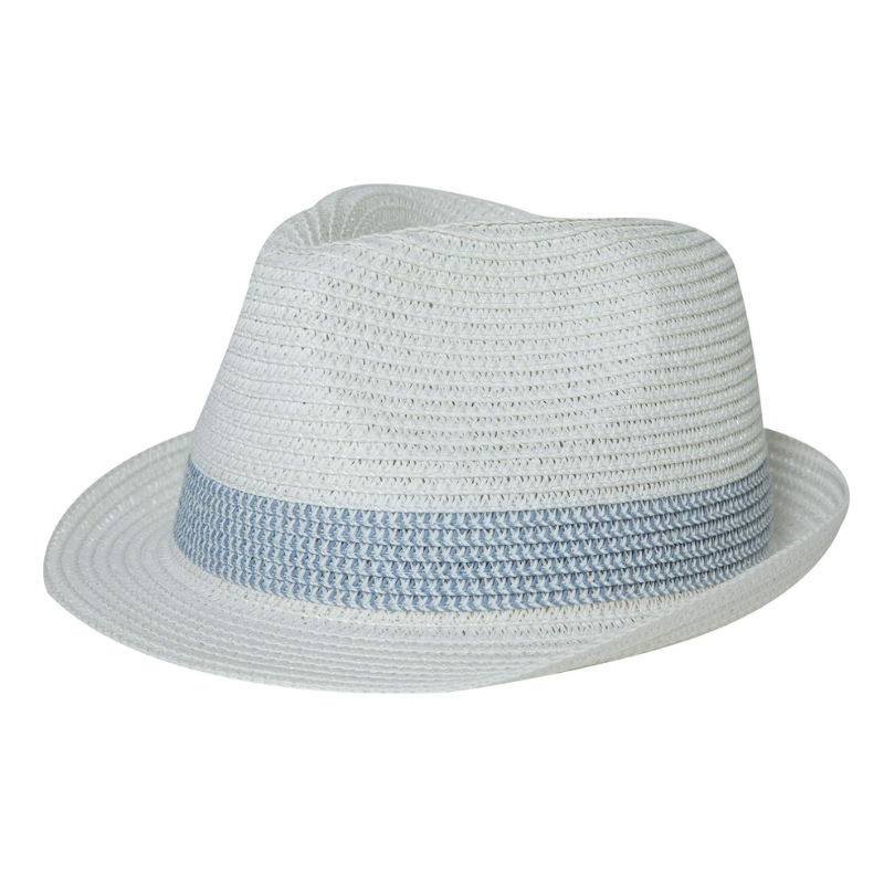 Stylish Straw Trilby Hat With Contrasting Woven Band