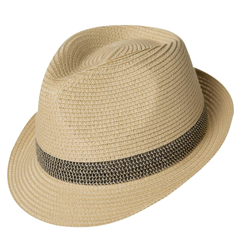 Stylish Straw Trilby Hat With Contrasting Woven Band