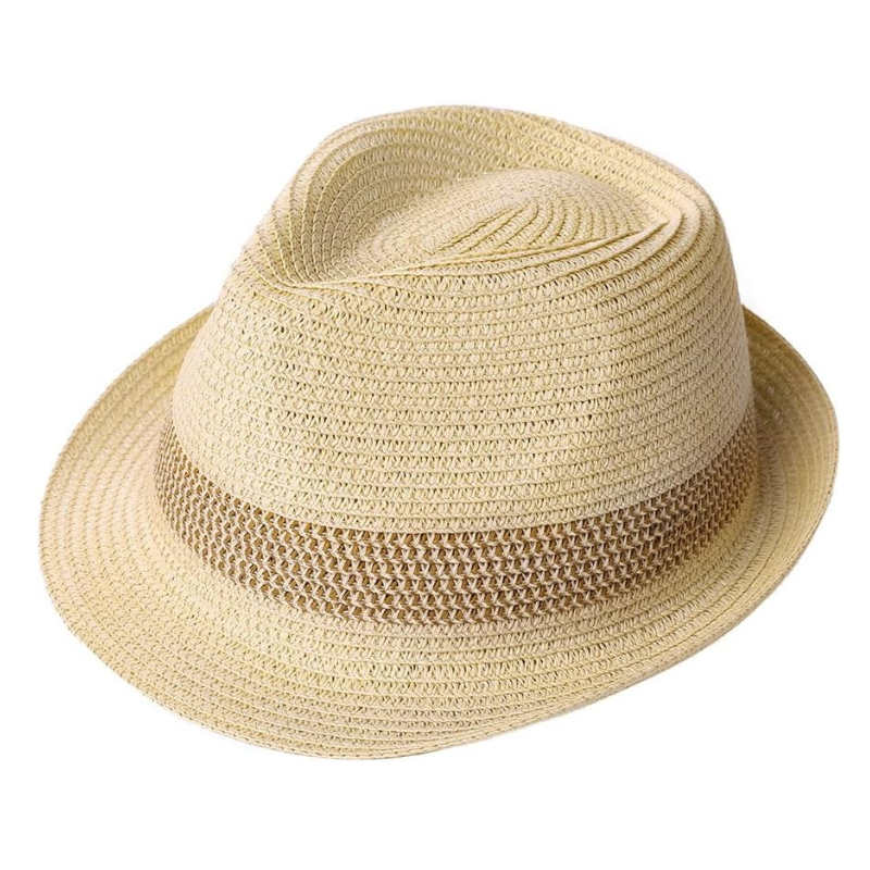 Stylish Straw Trilby Hat With Contrasting Woven Band