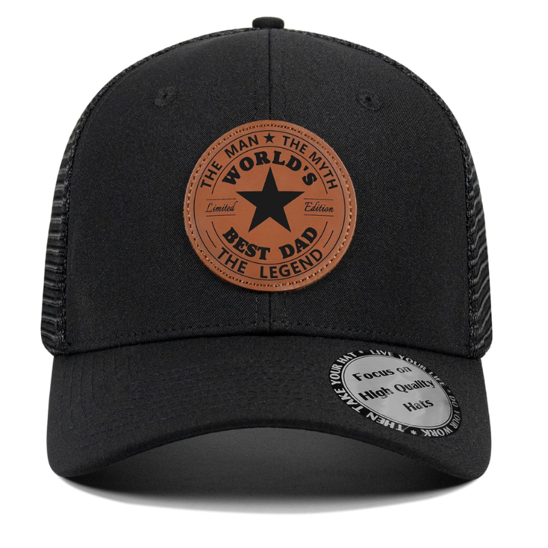 Worlds Best Dad Printed Trucker Mesh Style Cap With Patch