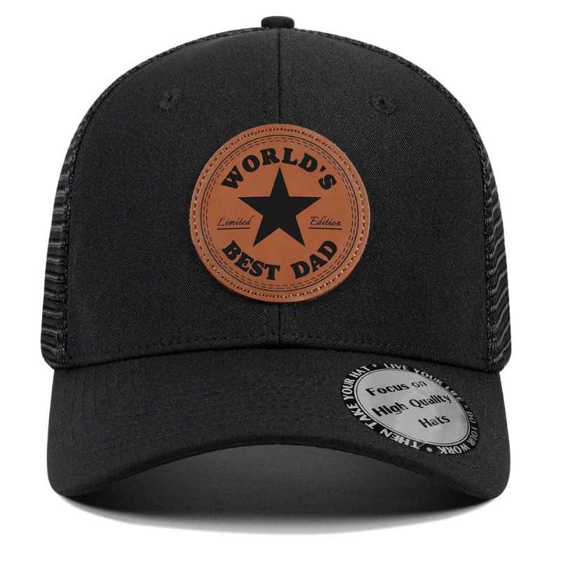 Worlds Best Dad Printed Trucker Mesh Style Cap With Patch