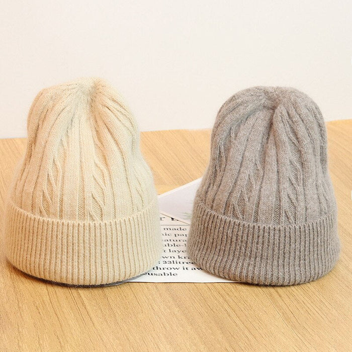 Cotton Knitted Twisting Rabbit Fur Winter Beanie