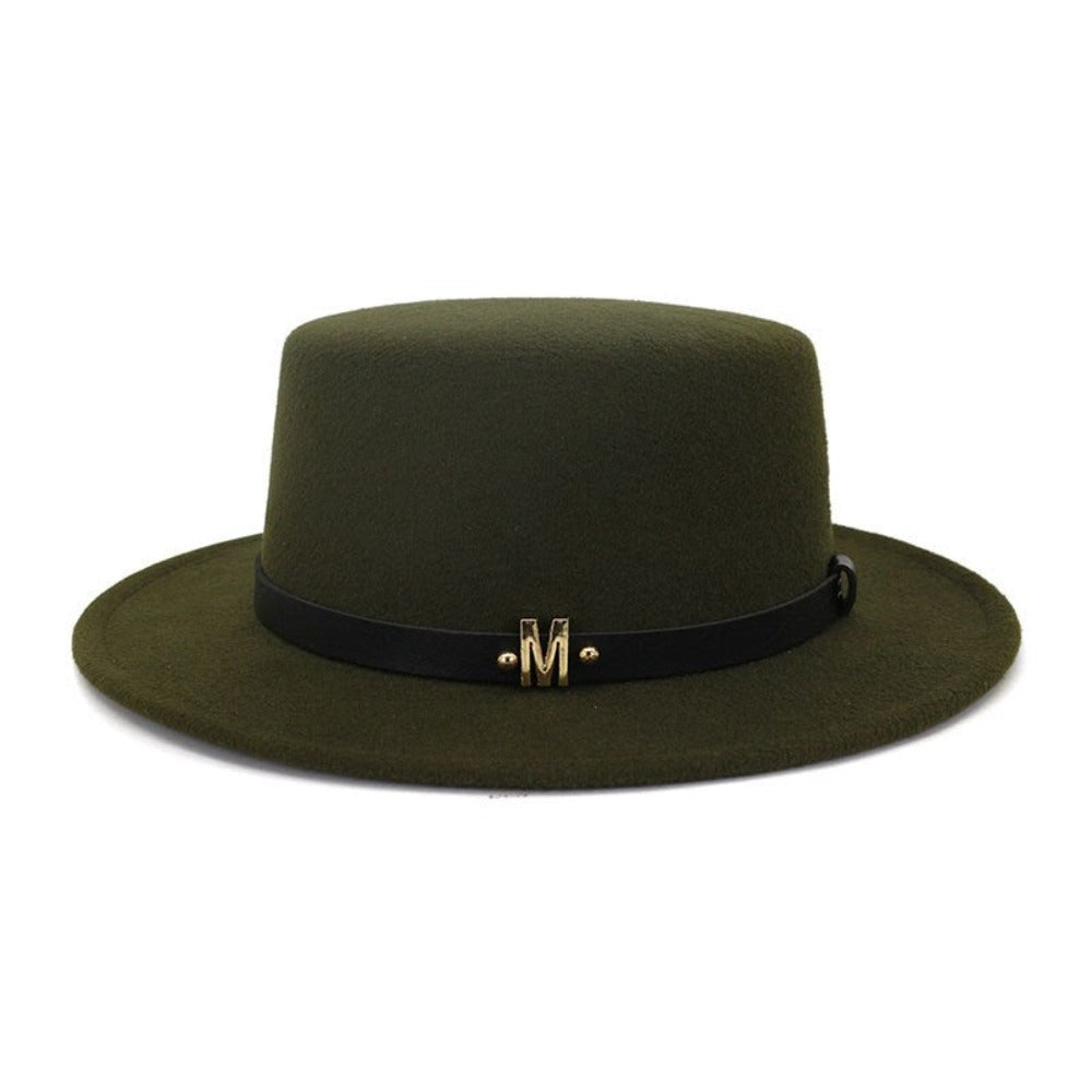 American Jazz Round Brim Flat Top Wool Bowler Hat