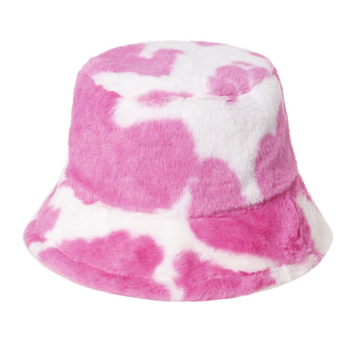 Rainbow Colored Faux Fur Lettered Plush Bucket Hat