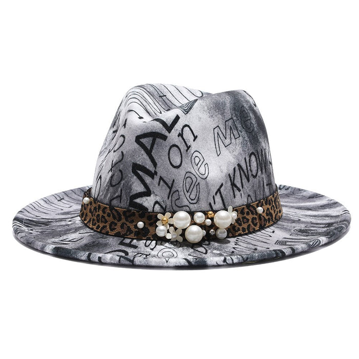 Tie Dye Printed Letter Panama Style Vintage Fedora