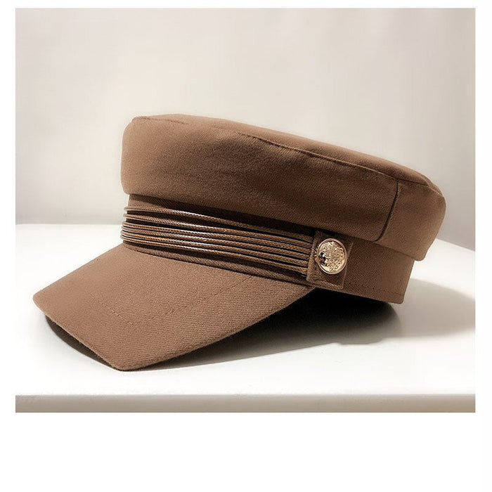 Cotton Blend Flat Military Hat With Visor
