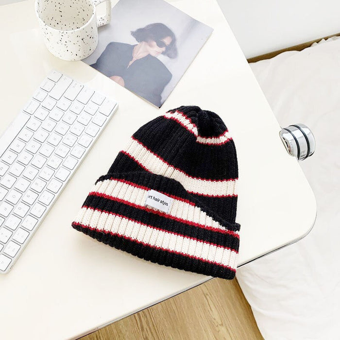 Multicolor Striped & Knitted Wool Winter Hat