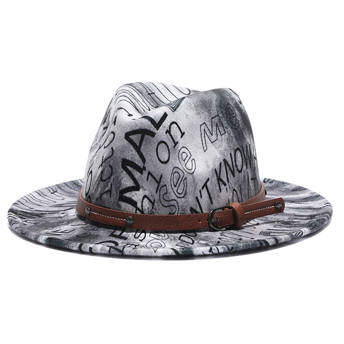 Tie Dye Printed Letter Panama Style Vintage Fedora