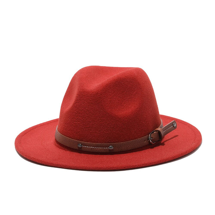 Flat Brim Jazz Fedora With Thick Vintage Buckle