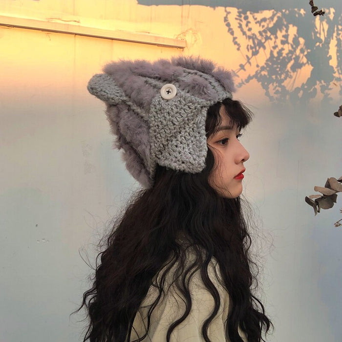 Adorable Thick Faux Rabbit Fur Warm Stitched Winter Hat