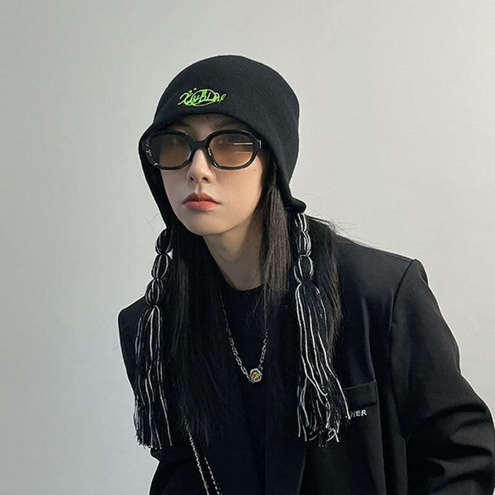 Embroidered Winter Beanie With Arms & Ear Flaps
