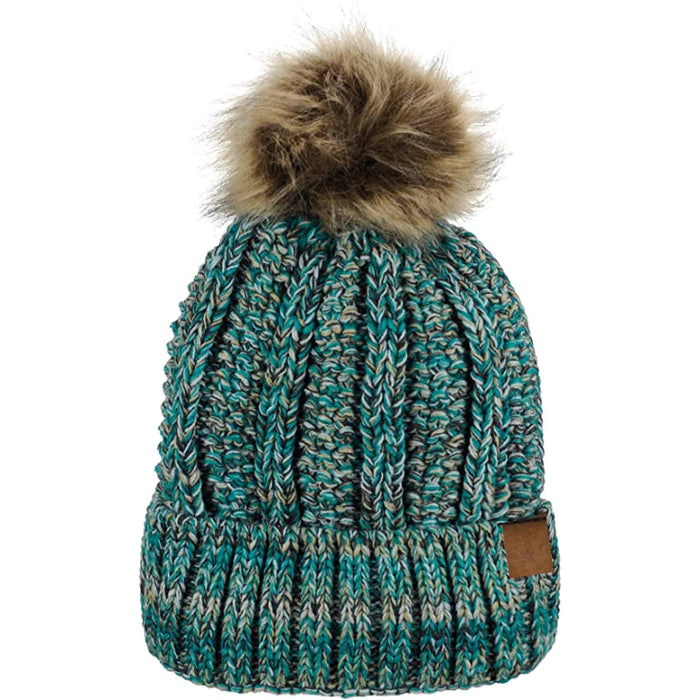 Fuzzy Fur Cable Knit Cap Beanie