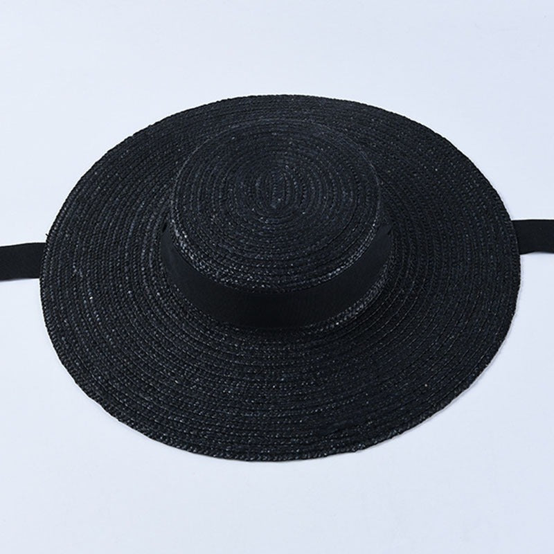 Brim Boater Straw Hat With Ribbon Tie