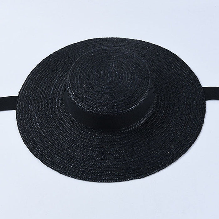 Brim Boater Straw Hat With Ribbon Tie