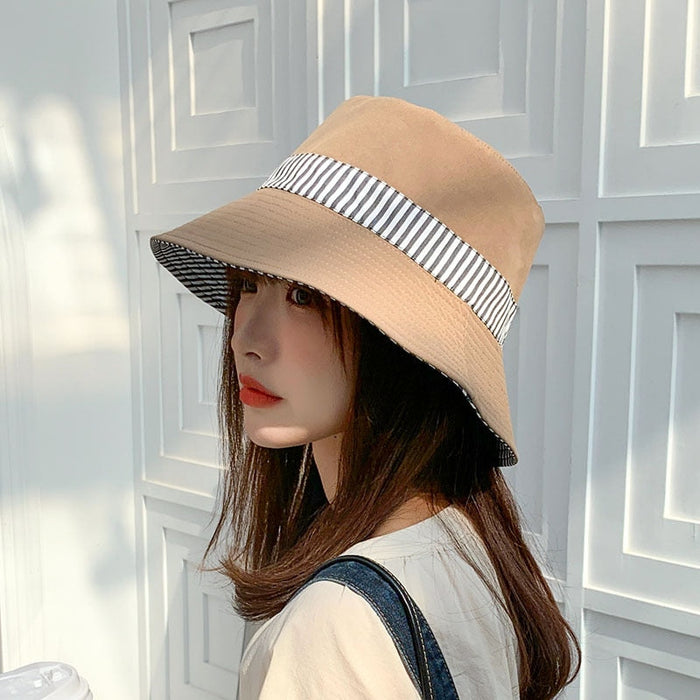 Double-Sided Summertime Striped & Solid Bucket Hat