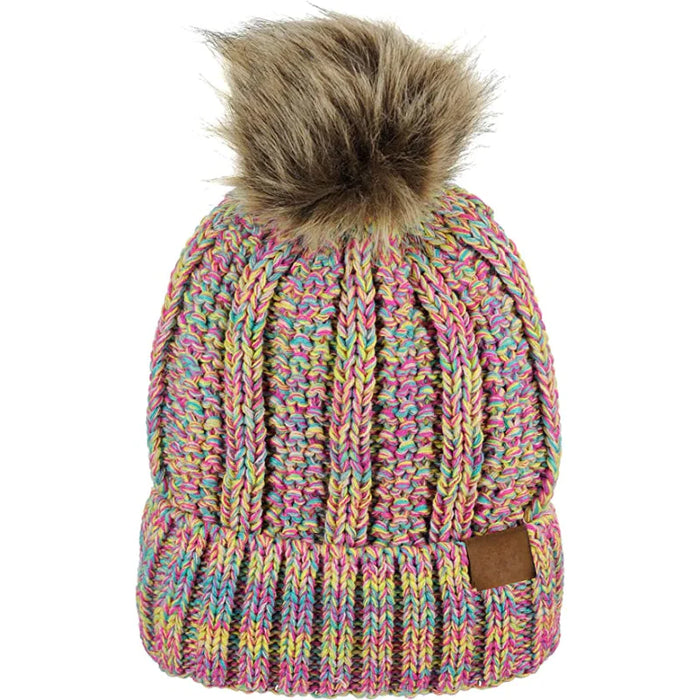 Fuzzy Fur Cable Knit Cap Beanie