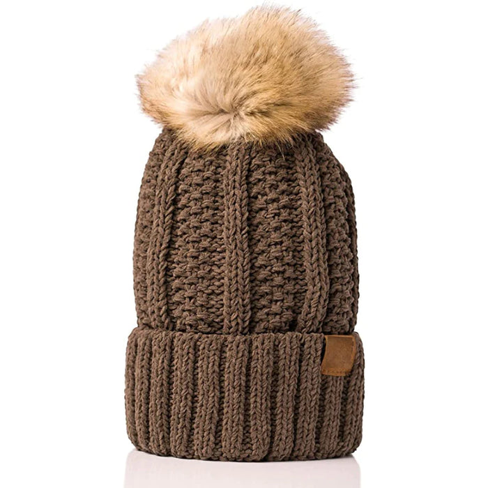 Thick Fur Cable Knit Beanie