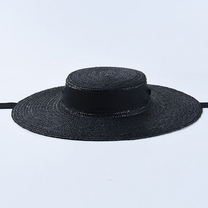 Brim Boater Straw Hat With Ribbon Tie