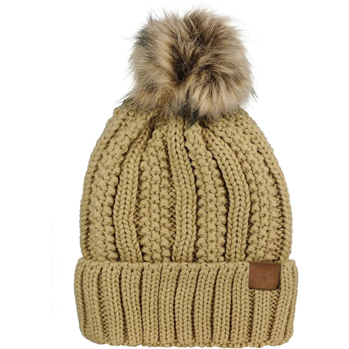 Thick Fur Cable Knit Beanie