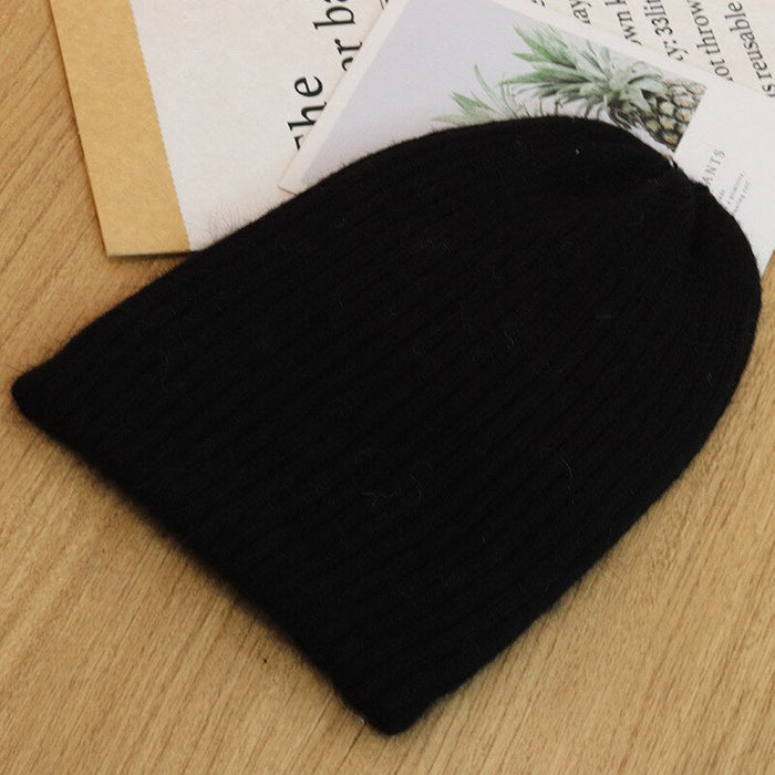 Soft Rabbit Fur Knitted & Striped Winter Beanie
