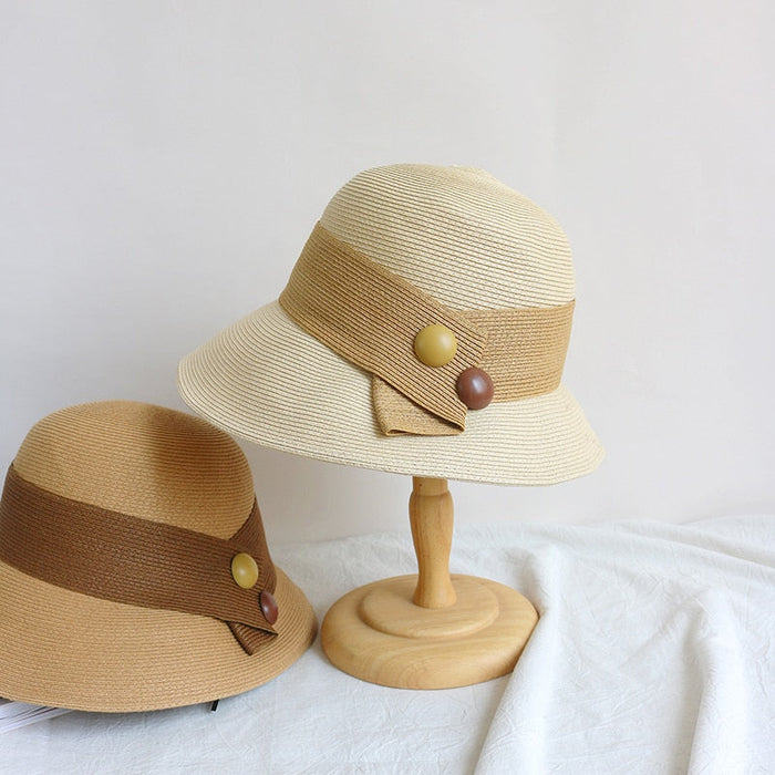 Button Foldable Straw Visor Hat