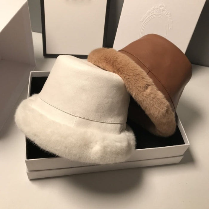 Warm Winter Leather Bucket Hats For Women