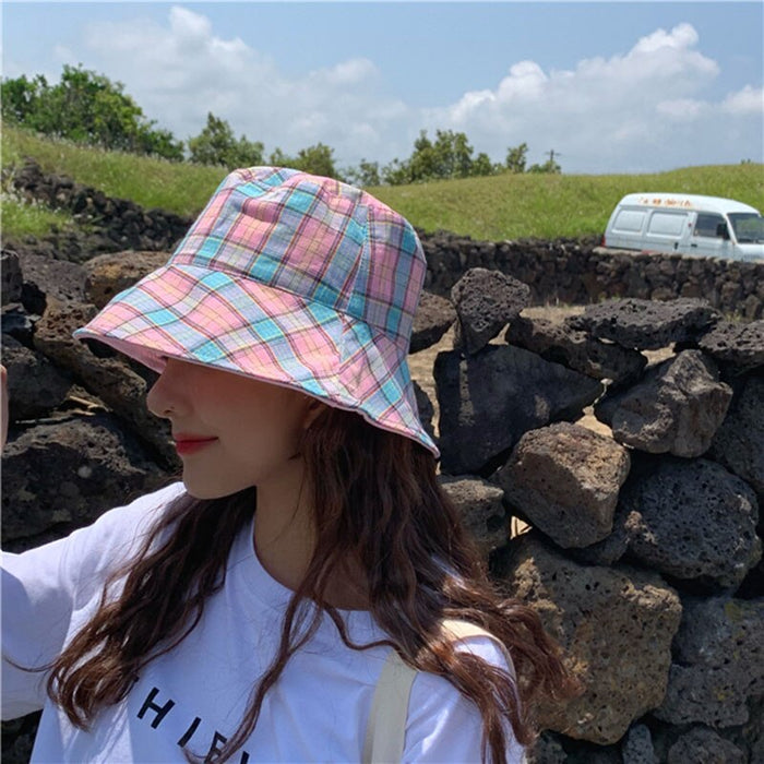 Women's Summertime Plaid Pattern Sunshaded Bucket Hats
