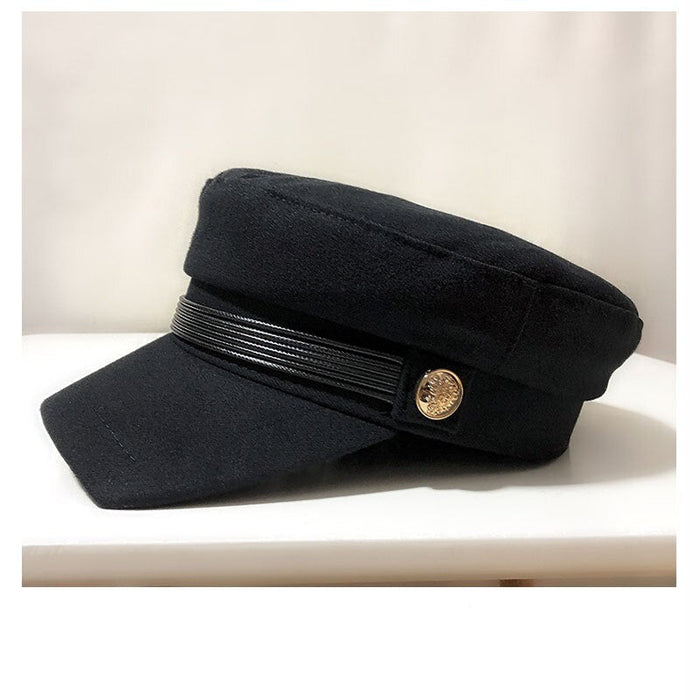 Cotton Blend Flat Military Hat With Visor