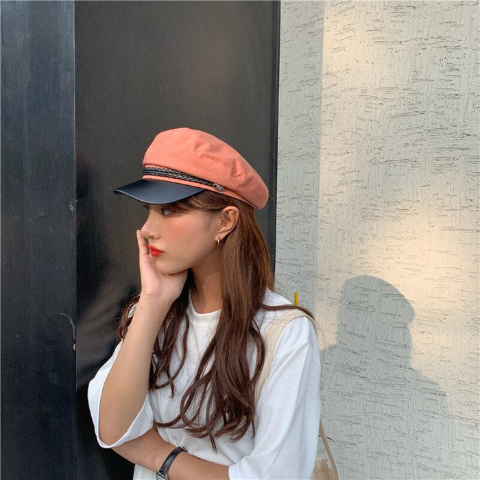 Vintage Flat Top Cotton Military Cap With Buckle