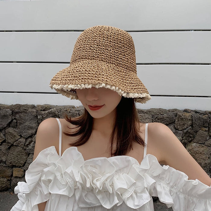 Straw Big Brim Hand-Knitted Sun Hat