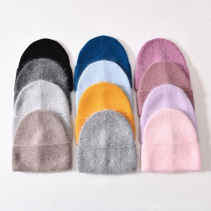 Solid Color Angora Winter Hat For Women