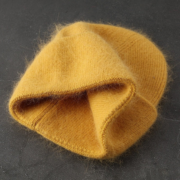 Solid Color Angora Winter Hat For Women