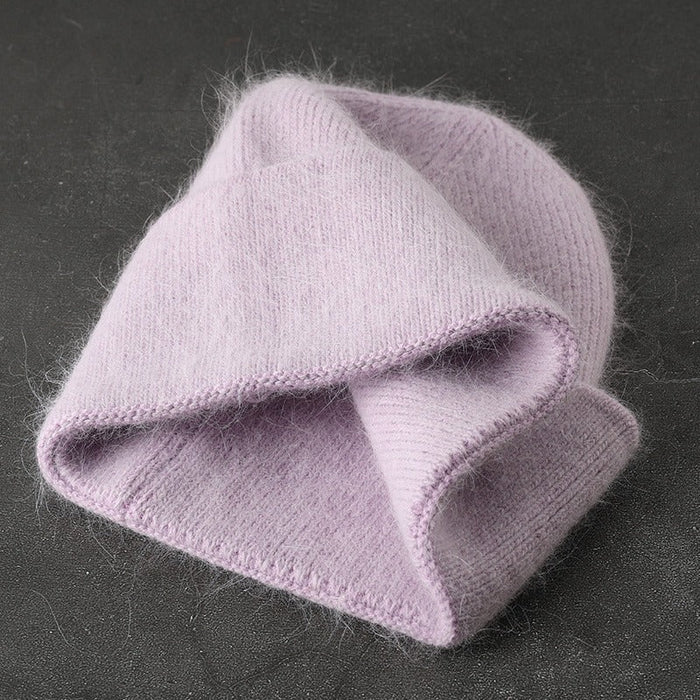 Solid Color Angora Winter Hat For Women
