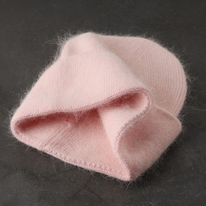 Solid Color Angora Winter Hat For Women