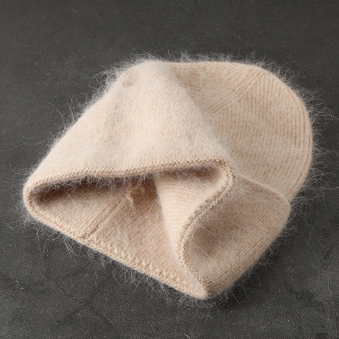Solid Color Angora Winter Hat For Women