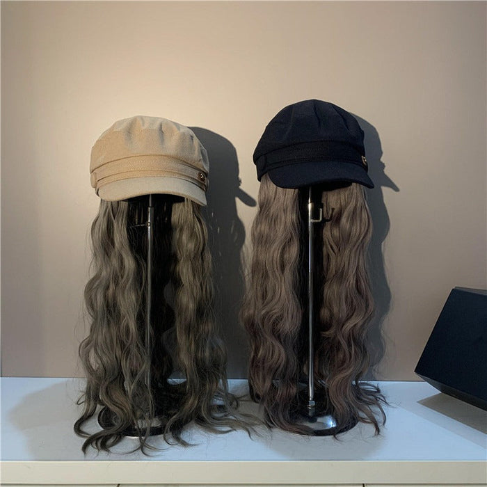 Stylish Long Curly False Hair Patchwork Hat