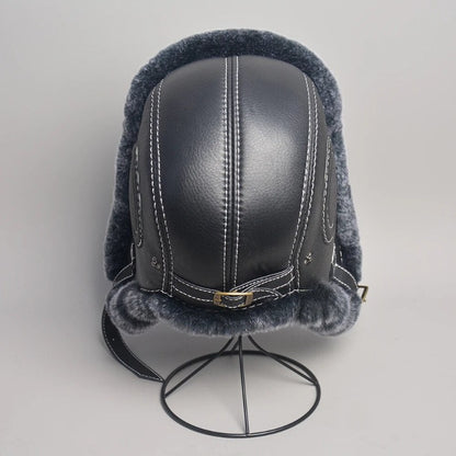 Men Rabbit Fur Leather Bomber Hats