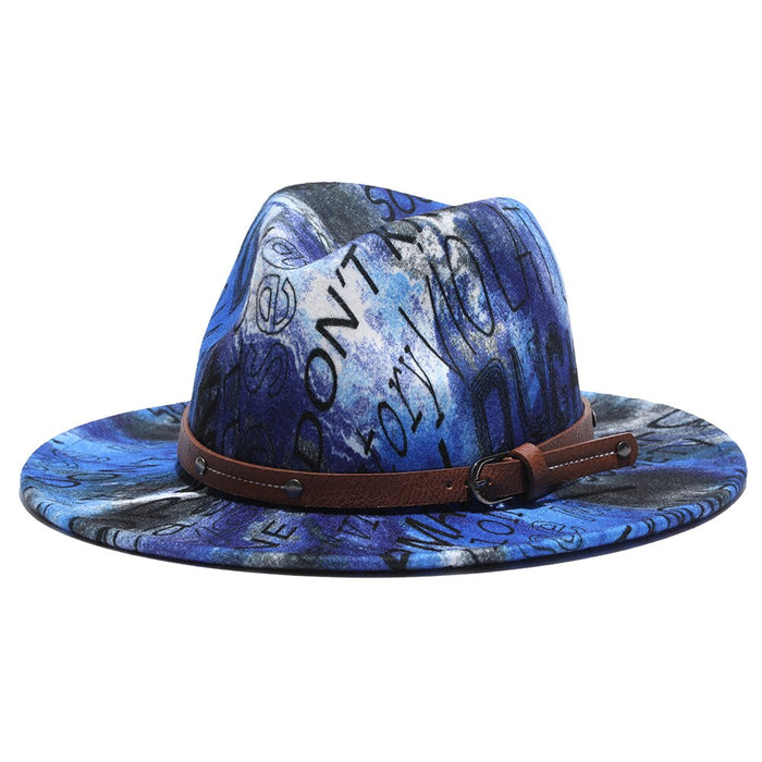 Tie Dye Printed Letter Panama Style Vintage Fedora