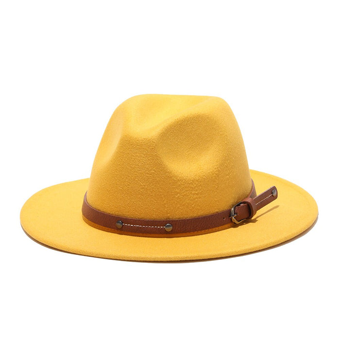 Flat Brim Jazz Fedora With Thick Vintage Buckle