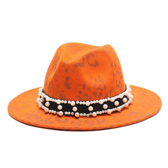 Cheetah Printed Wool Beaded & Pearled Fedora