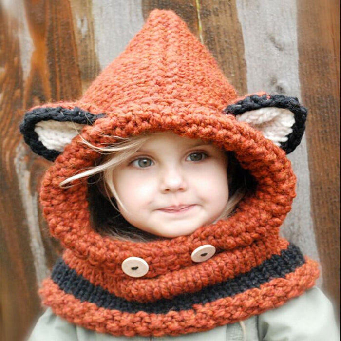 Children's Cotton Knitted Winter Fox Eared Scarf