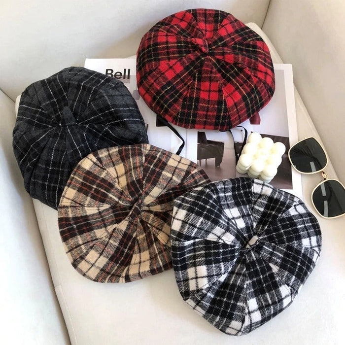 Fashionable Woolen Retro Plaid Hats